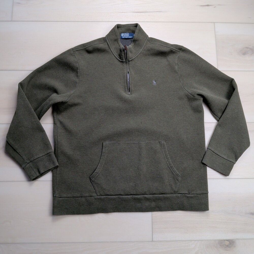 Polo Ralph Lauren 1/4 Zip Sweatshirt‎ Mens XXL Double Knit Mesh Green Pony